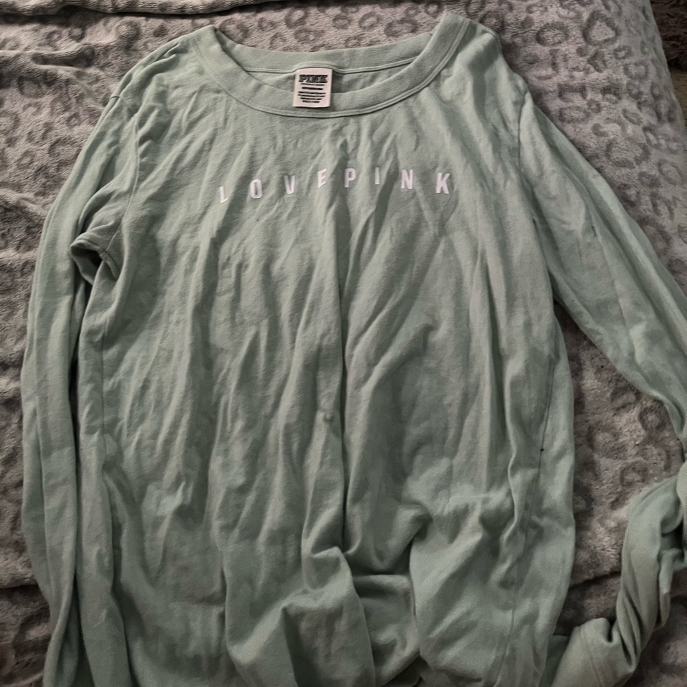 long sleeve PINK light teal ish blue shirt